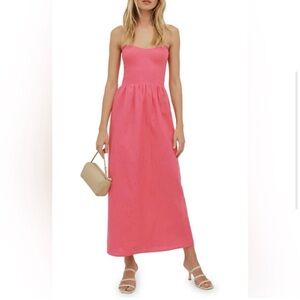 Reformation Fettuccine Strapless Linen Midi Dress